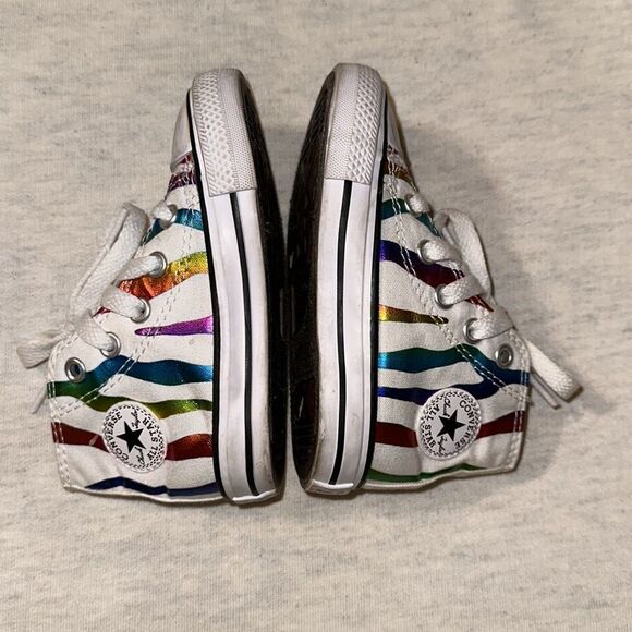 Converse 5 Baby White Rainbow Metallic Canvas High Top Sneakers - Picture 5 of 11